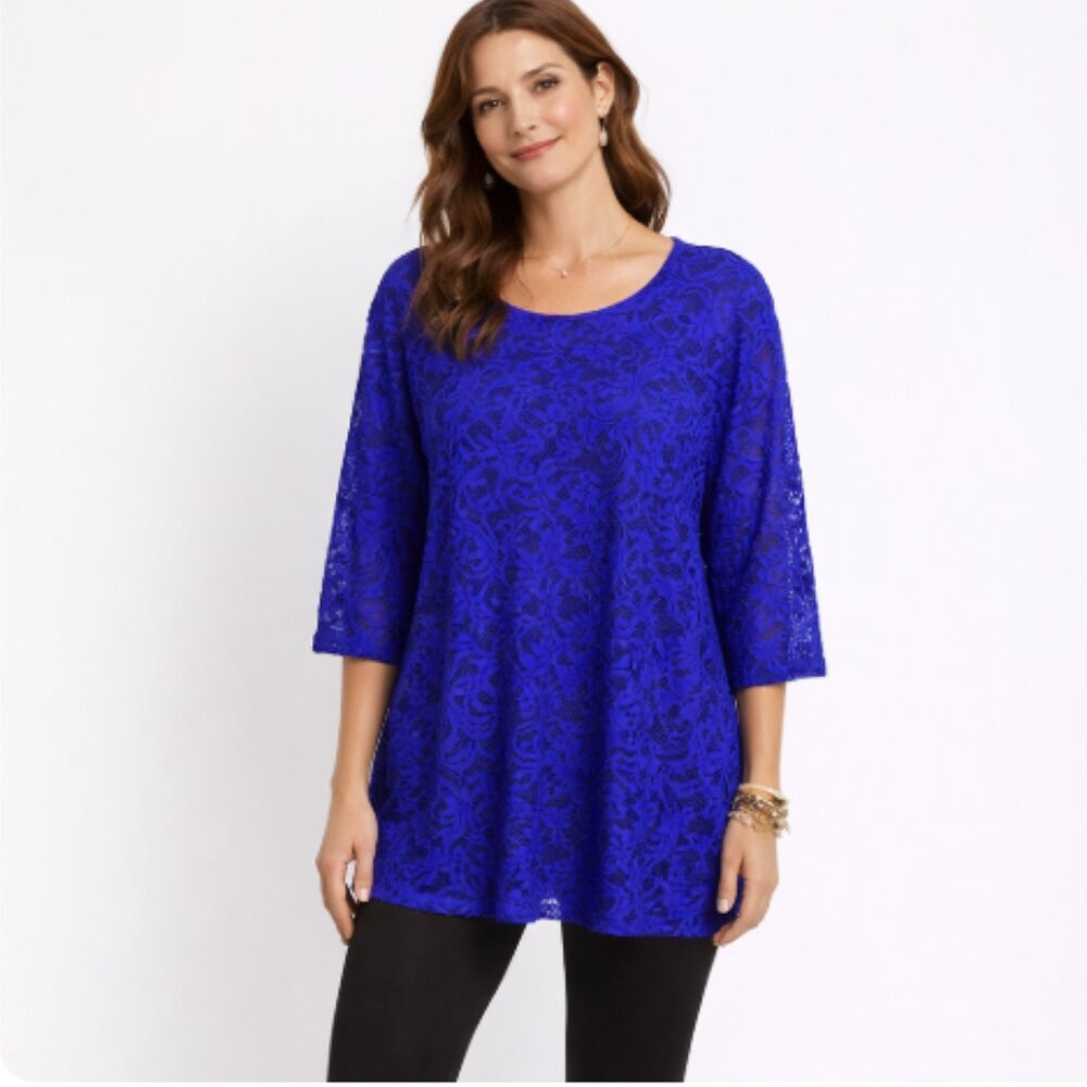 NWT CATHERINES SIZE 2X ROYAL BLUE LACE TOP/TUNIC
